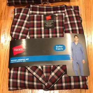 Hanes Woven 2pc Print PJ-Burgundy Plaid Softer Fab